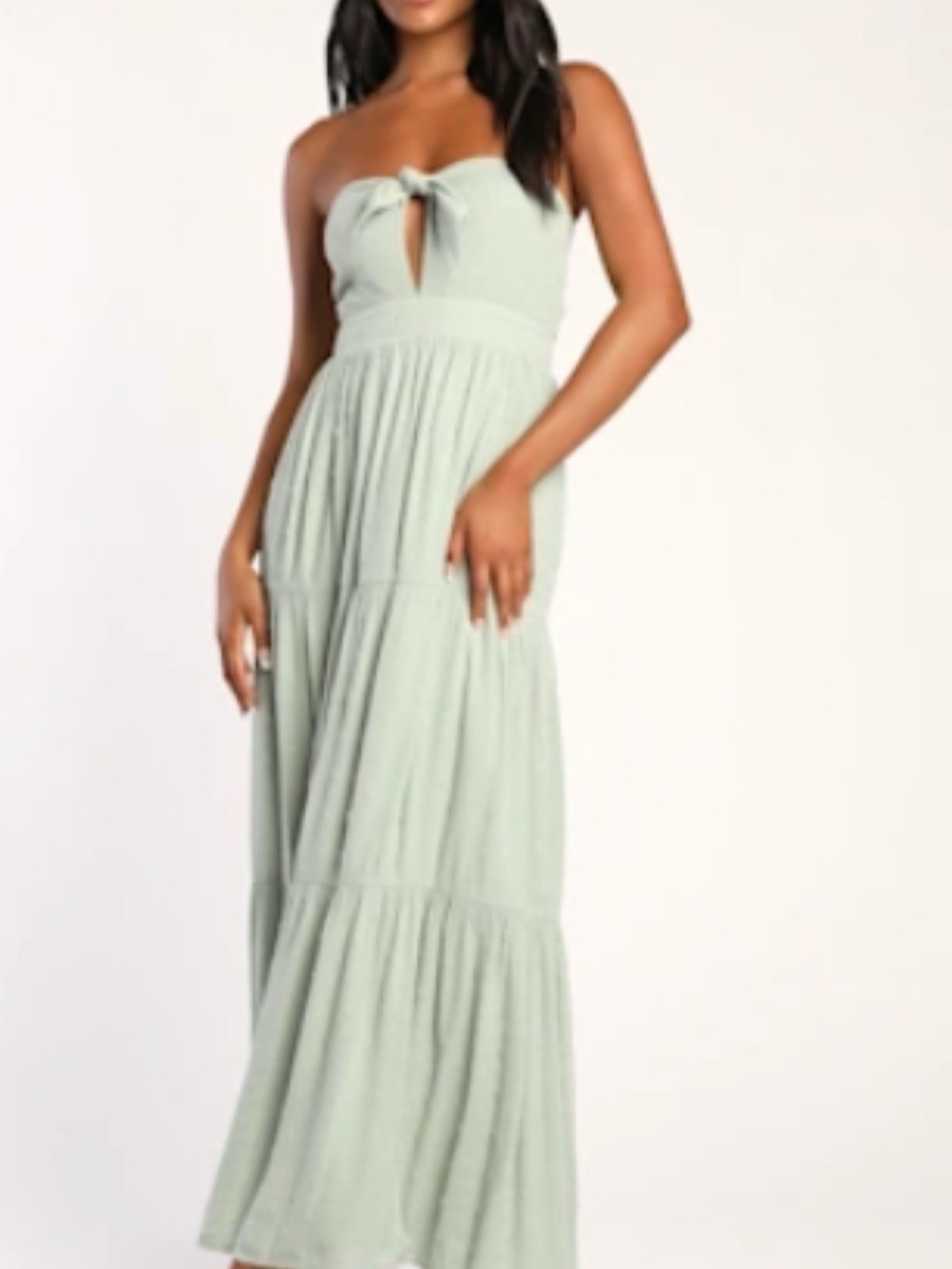 Lulu's Strapless Tie-Front Maxi Dress in Mint Green